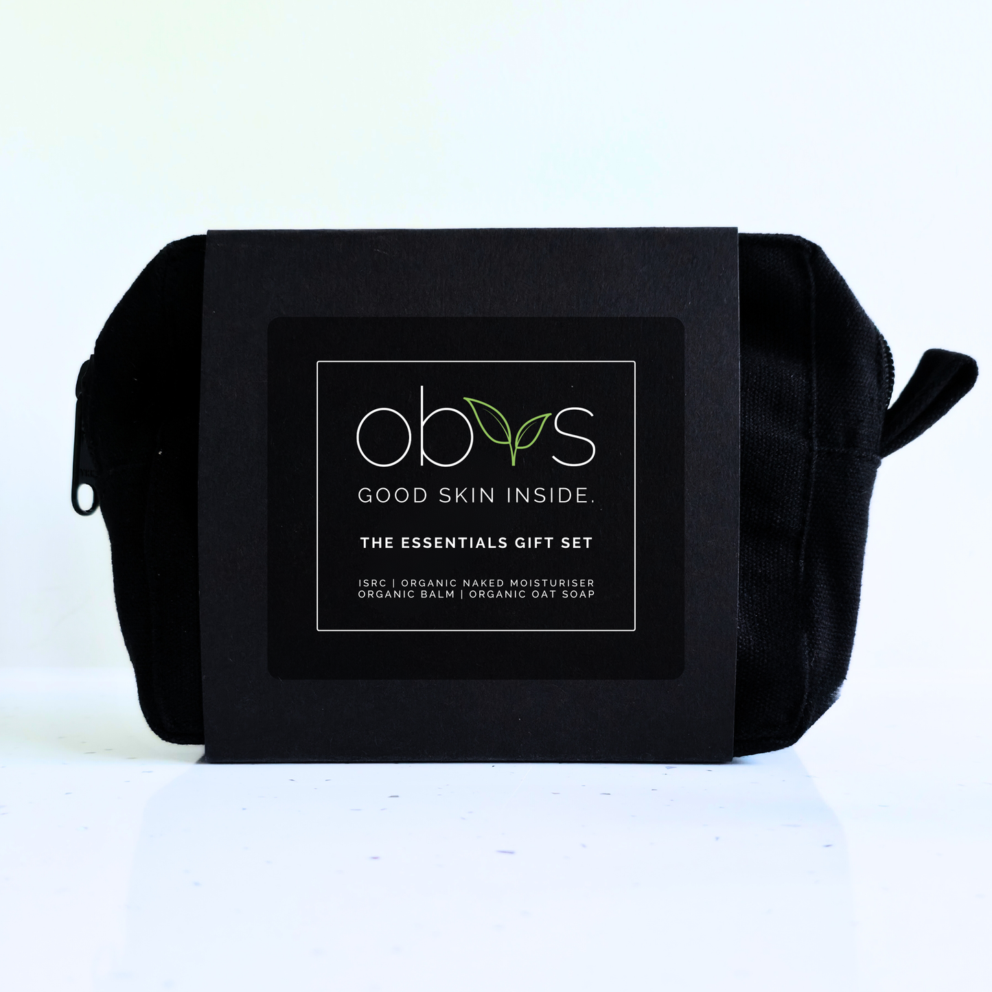 Essential Obvs Skincare Gift Set including Intensive Skin Recovery Cream, Naked Organic Moisturiser, Organic Balm, Organic Oat Soap and Organic Toiletry Bag. Natural vegan skincare for dry sensitive or acne prone skin.