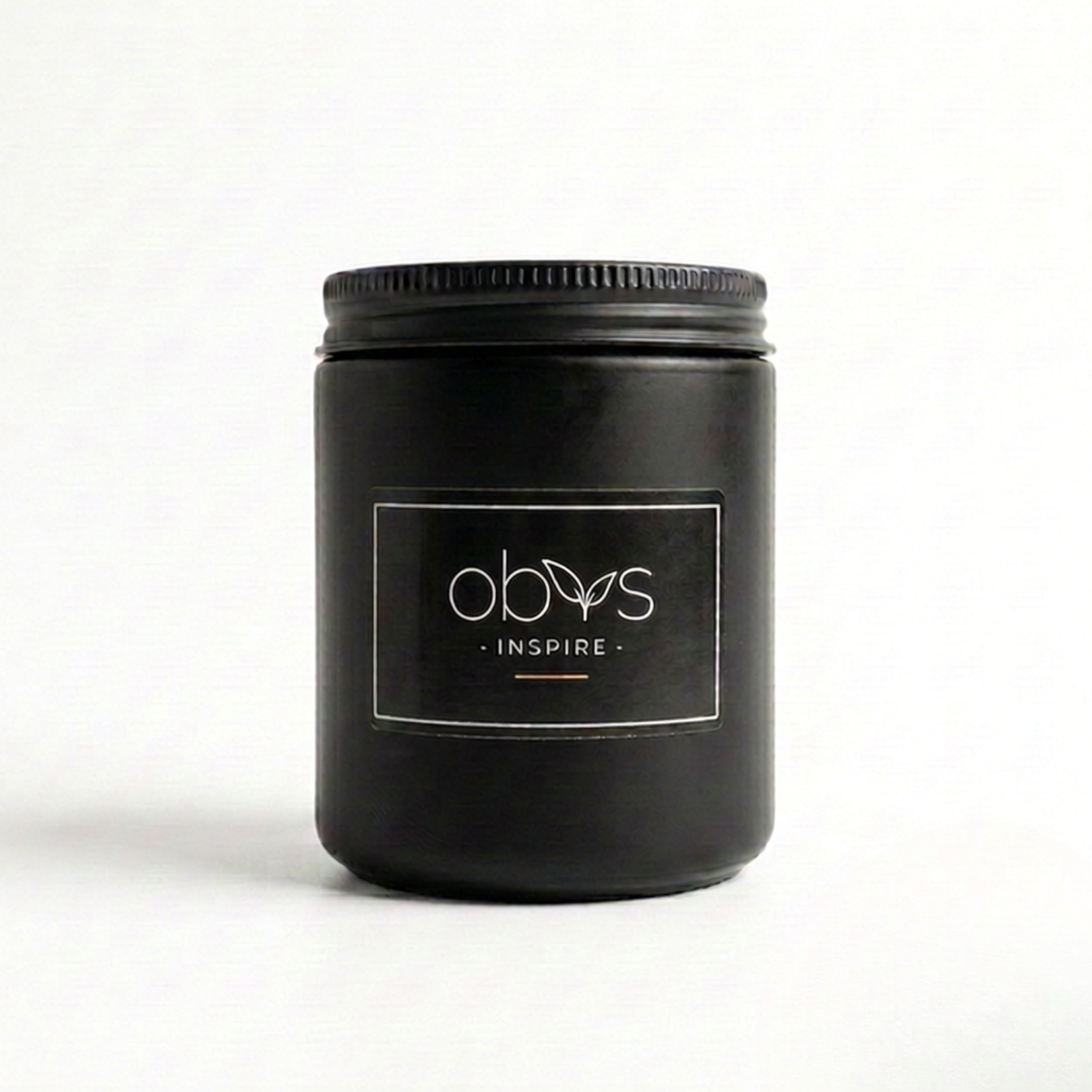 Black jar with a label on a white background